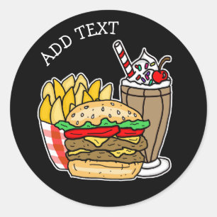 Cheeseburger, Milkshake en Fries Ronde Sticker
