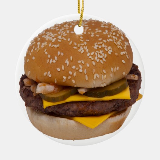 Cheeseburger op sesamzaad bun keramisch ornament (Voorkant)