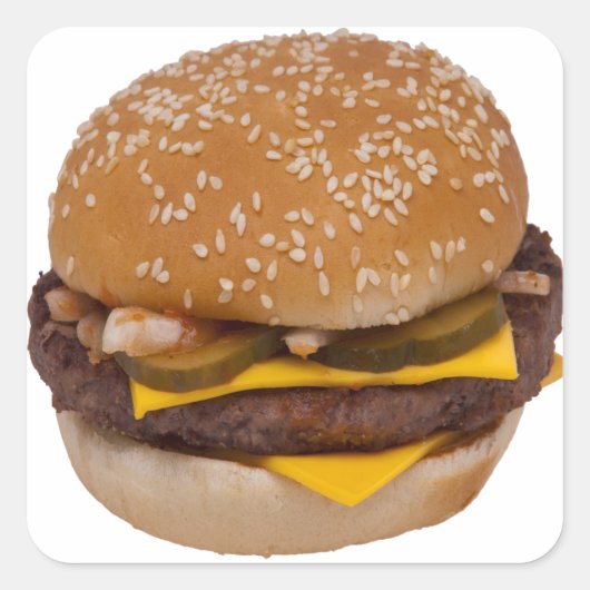 Cheeseburger op sesamzaad bun vierkante sticker (Voorkant)