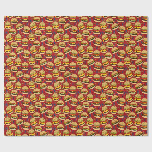 Cheeseburger Pattern Red Cadeaupapier (Vlak)