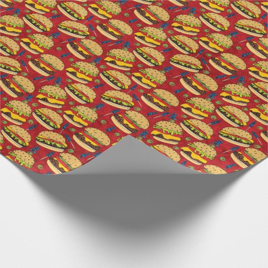 Cheeseburger Pattern Red Cadeaupapier (Hoek)