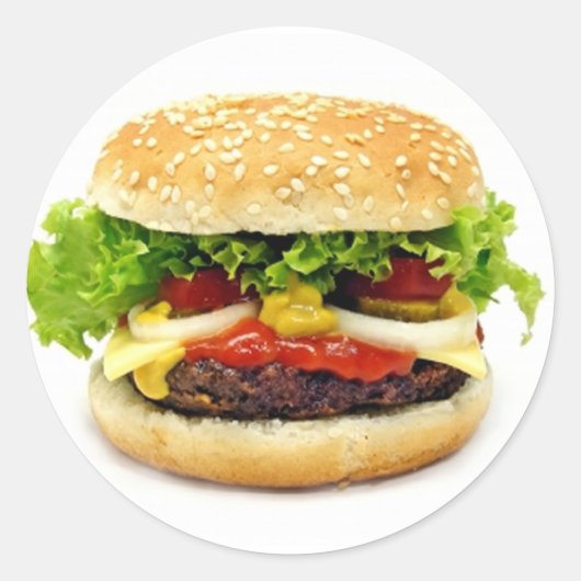 Cheeseburger Ronde Sticker (Voorkant)