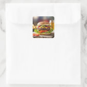 Cheeseburger Vierkante Sticker (Tas)