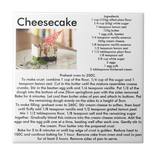 Cheesecake Recipe Kitchen Tile Tegeltje (Voorkant)