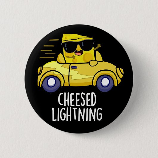 Cheesed Lightning Funny Cheese Pun Dark BG Ronde Button 5,7 Cm (Voorkant)