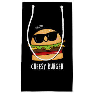 Cheesy Burger Funny Food Puns Donker BG Klein Cadeauzakje