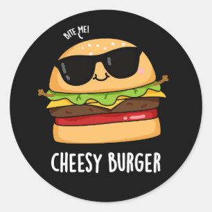Cheesy Burger Funny Food Puns Donker BG Ronde Sticker