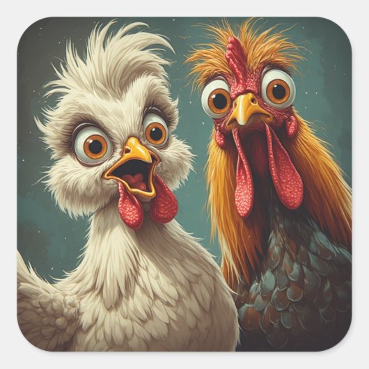 "Cheesy Chicken Selfies Anna & Stan" Vierkante Sticker (Voorkant)