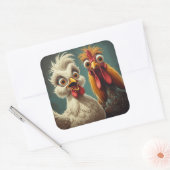 "Cheesy Chicken Selfies Anna & Stan" Vierkante Sticker (Envelop)