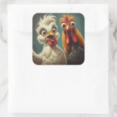 "Cheesy Chicken Selfies Anna & Stan" Vierkante Sticker (Tas)