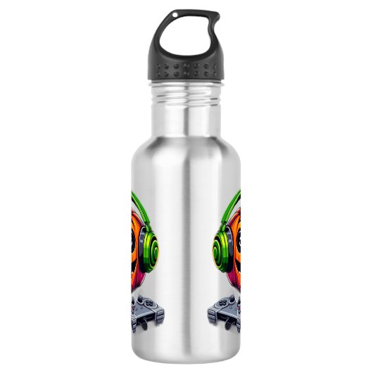 Cheesy Halloween Vibes Pumpkin houdt van pizza gam Waterfles (Voorkant)