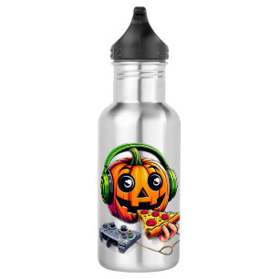 Cheesy Halloween Vibes Pumpkin houdt van pizza gam Waterfles