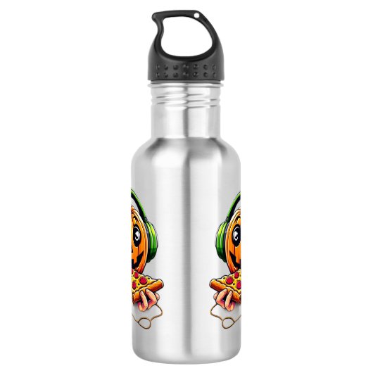 Cheesy Halloween Vibes Pumpkin houdt van pizza gam Waterfles (Achterkant)