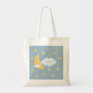 Cheesy Moon & Stars Aangepast Fluffy Cloud Blue Tote Bag