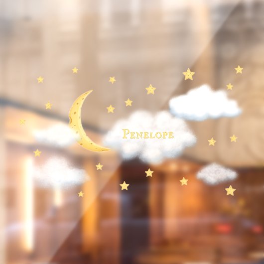 Cheesy Moon & Stars Persoonlijke Fluffy Cloud Kind Raamsticker (Vel 2)