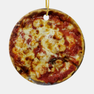 Cheesy Shrimp Deep Dish Pizza Kerstmis Keramisch Ornament