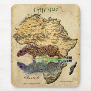 Cheetah & Afrika Kaart Big Cat Wildlife Art Mousep Muismat