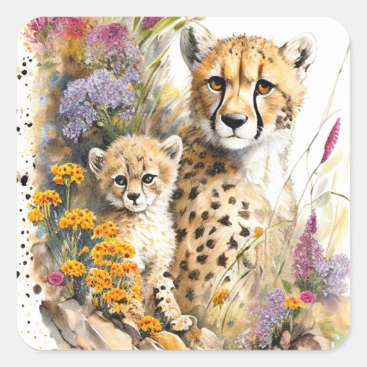 Cheetah Baby en mam Sticker (Voorkant)