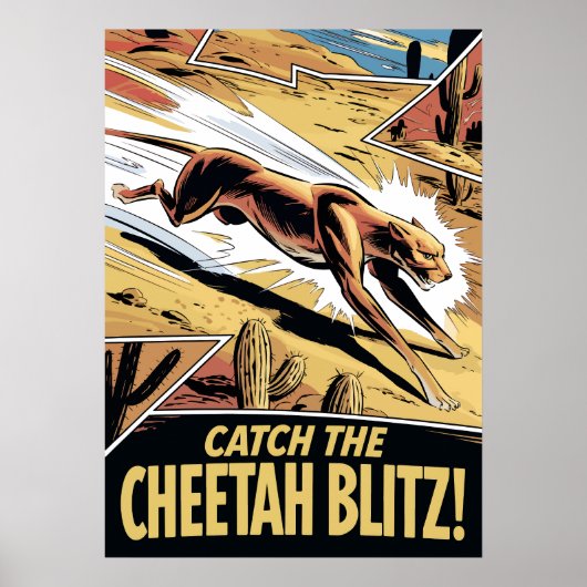 Cheetah Blitz Comic Style Speed Chase Poster (Voorkant)