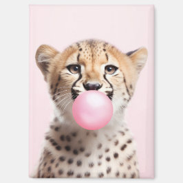 Cheetah Blowing Pink Bubble Gum Magneet