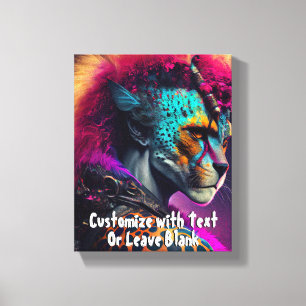 Cheetah Blue Pink Weirdcore Rainbow Punk Mohawk Canvas Afdruk
