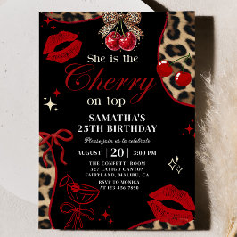 Cheetah Coquette Cherry On Top Birthday Invitation Kaart