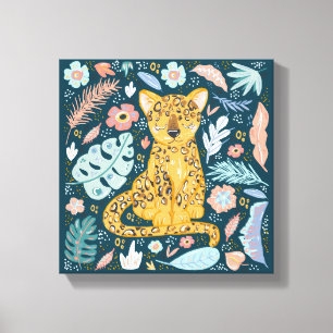 Cheetah Cute Floral Canvas Afdruk