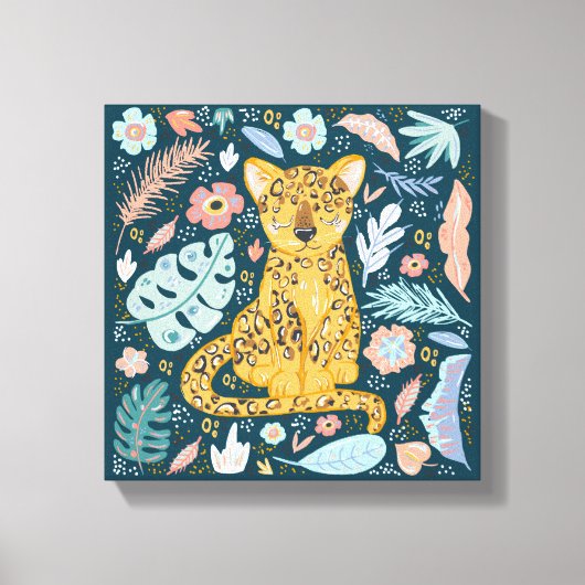 Cheetah Cute Floral Canvas Afdruk (Voorkant)