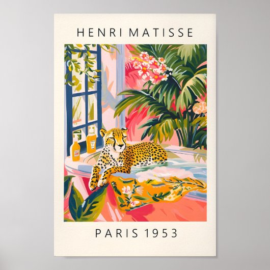 Cheetah Dans La Baignoire Poster Drôle, Mi-Siècle  (Devant)