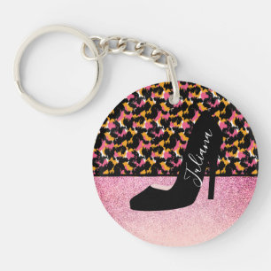 Cheetah Dierprint Roze Parel Sleutelhanger