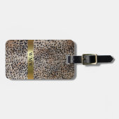 Cheetah Digitaal Leer Goud Metallic Monogram Lug Bagagelabel (Voorkant horizontaal)