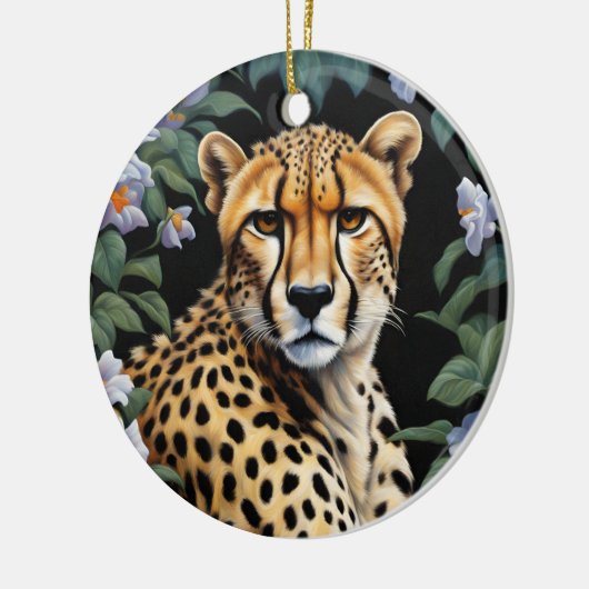 Cheetah en bloemen keramisch ornament (Links)