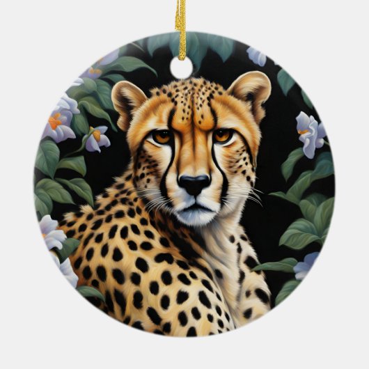 Cheetah en bloemen keramisch ornament (Achterkant)