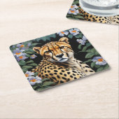 Cheetah en bloemen vierkante kartonnen onderzetter (Schuin)