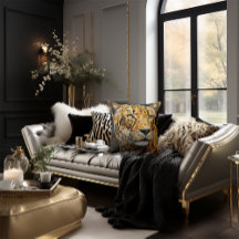 Cheetah Face Mozaïek Kat Stijlvol Zwart & Goud