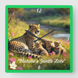 "Cheetah familie moment" Vierkante Klok