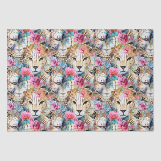 Cheetah Floral Boho Waterverf Pattern Tissuepapier (Voorkant)