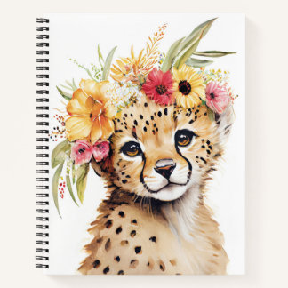 Cheetah Flower Crown Art Print Waterverf Safari Notitieboek