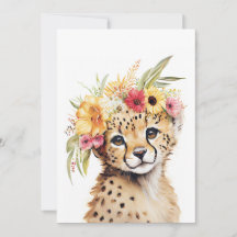 Cheetah Flower Crown Art Waterverf Safari Bloemen