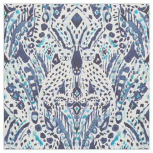 CHEETAH FRIEND Ikat Tribal in Indigo Stof
