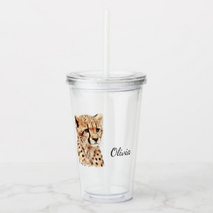 Cheetah gezicht gepersonaliseerd acryl drinkbeker