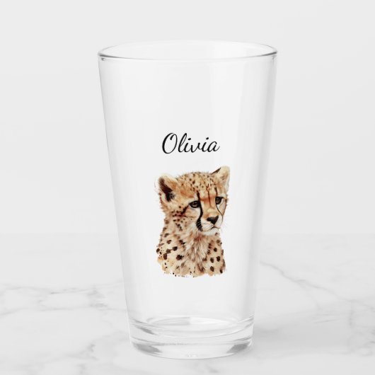 Cheetah gezicht gepersonaliseerd glas (Voorkant)
