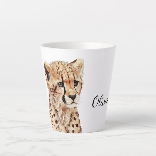 Cheetah gezicht gepersonaliseerd latte mok (Voorkant)