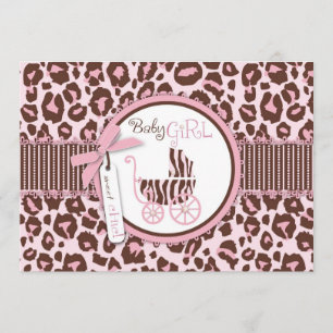 Cheetah Girl Invitation Card Pink B Kaart