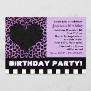 Cheetah Heart Birthday Party - Paars Kaart