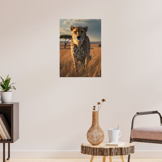 Cheetah in de gouden savanne poster (Woonkamer 3)
