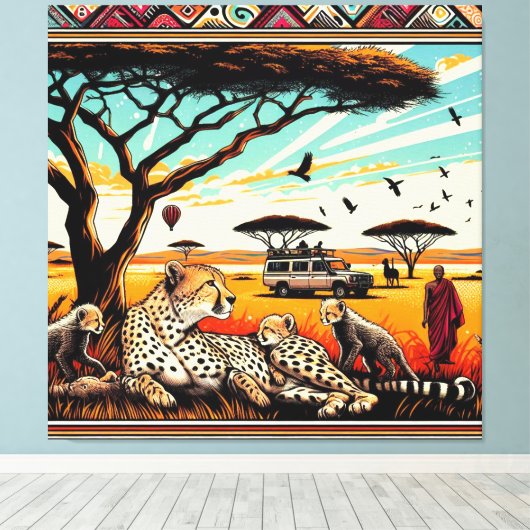 Cheetah in het Serengeti Canvas Wall lijst (Insitu (Houten vloer))