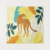 Cheetah kleurrijke tropische bladeren behangselpap wandkleed (Voorkant)