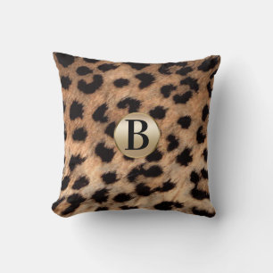 Cheetah Leopard Dier Print Monogram Gouden Glitter Kussen