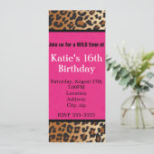 Cheetah Leopard Print Hot Pink Party uitnodiging (Staand voorkant)